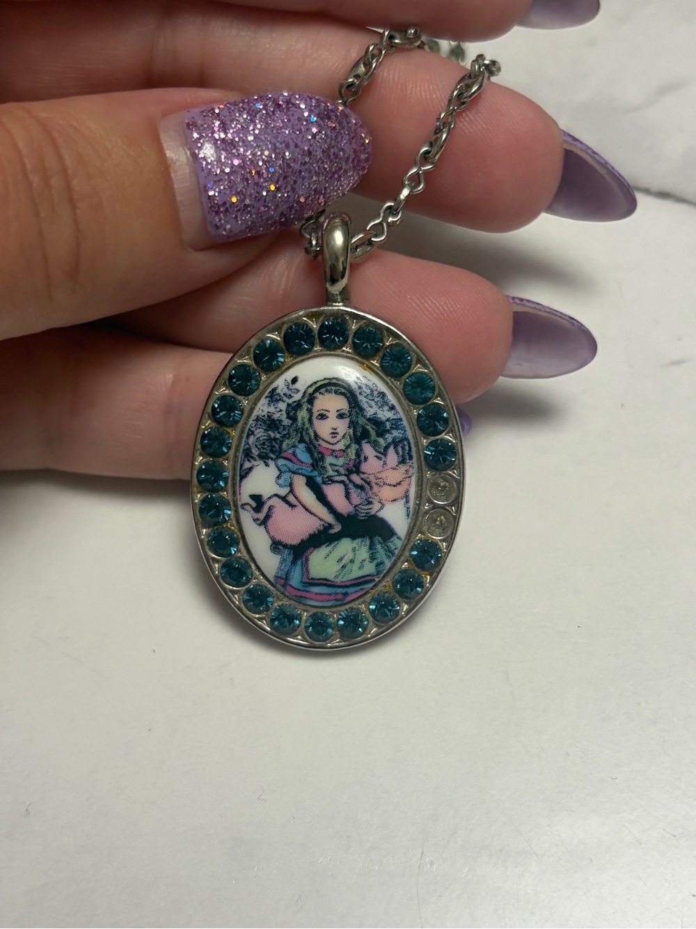 Tarina Tarantino Oval Alice Pendant Necklace with Teal Crystals